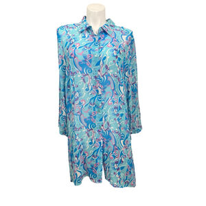 Madison Studio 100% Silk Butterfly Print Tunic Blouse 3X Retro